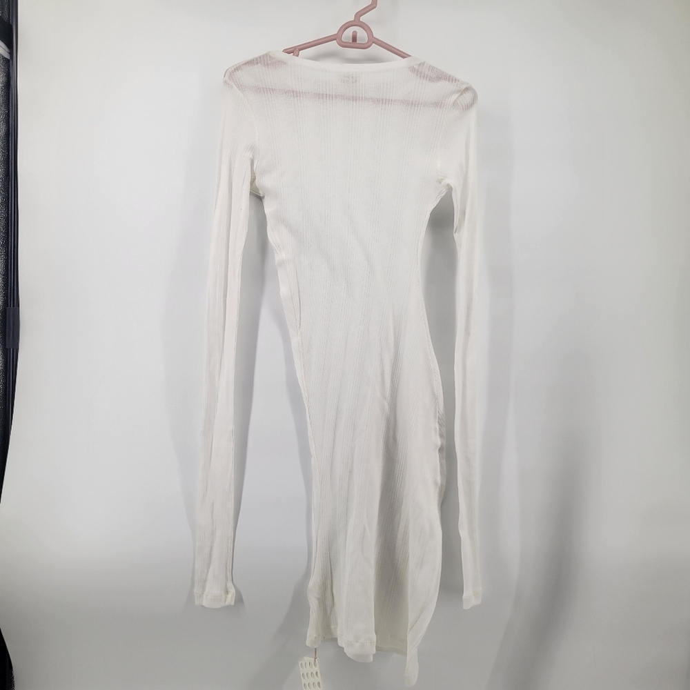 Khaite cream cotton ribbed knit crew neck extended long sleeves Medium - Picture 6 of 8